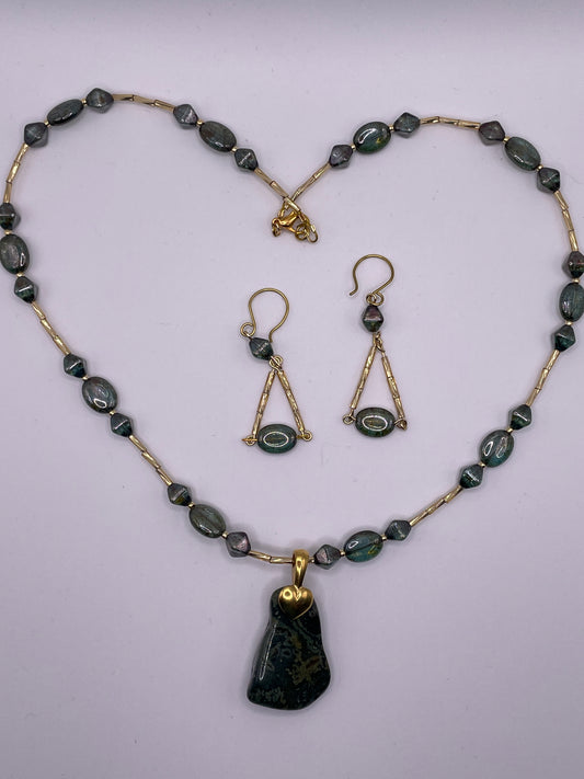 Kambaba Jasper Pendant and Earring Set