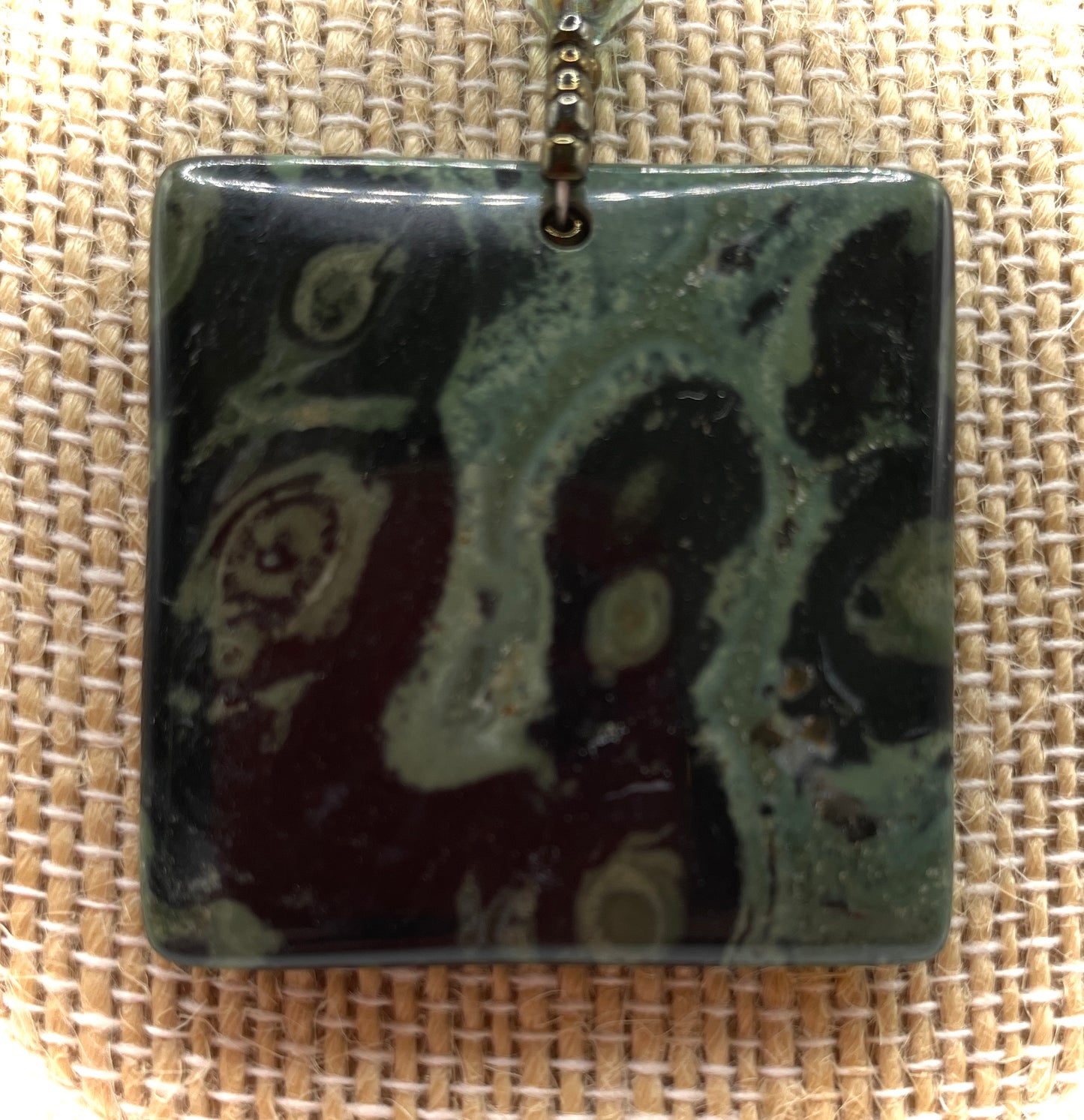 Kambaba Jasper Square Pendant Beaded Necklace