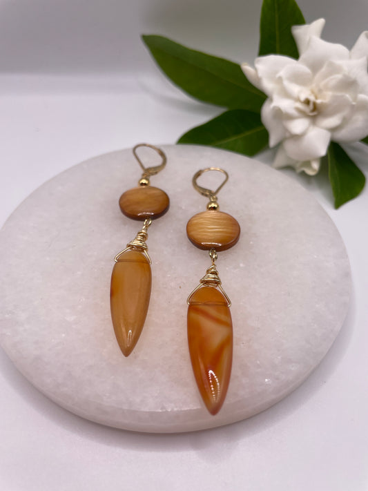 Carnelian Long Pear Drop with Wooden Disc.