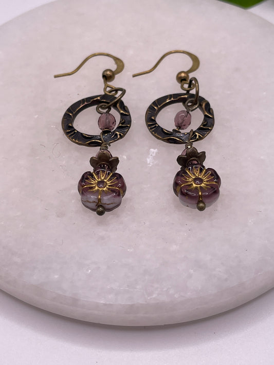 Czech Glass Hibiscus Flower in Amethyst