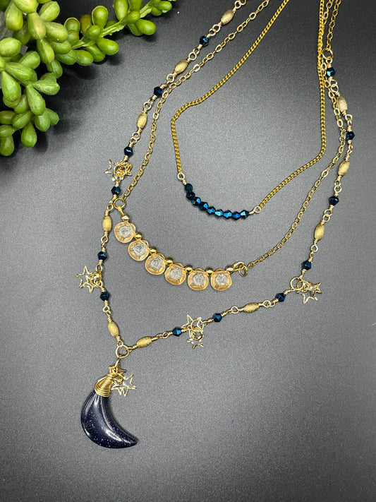 Blue Goldstone Crescent Moon Set