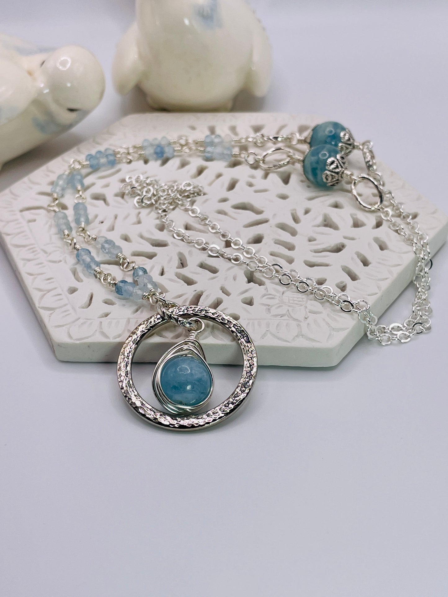 Aquamarine Herringbone Focal Necklace