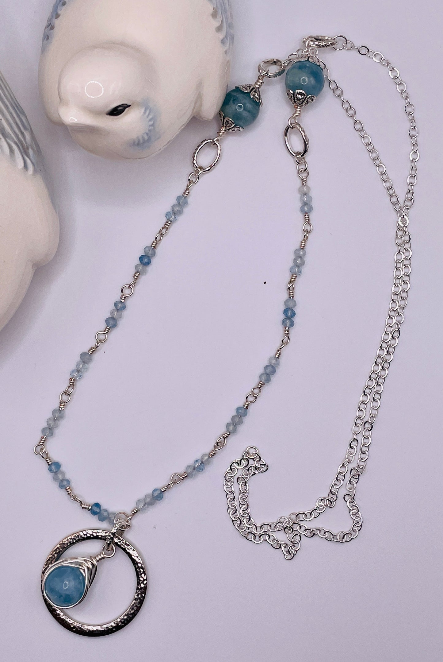 Aquamarine Herringbone Focal Necklace