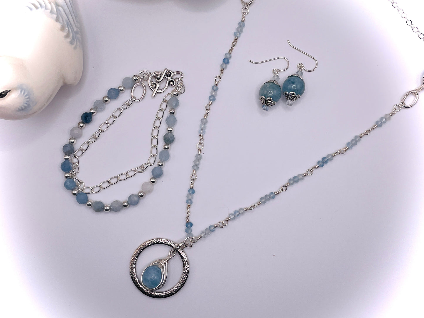 Aquamarine Herringbone Focal Necklace