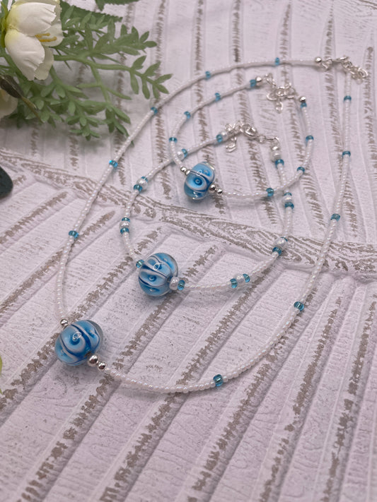 Lamp work focal seed beaded Necklace Set