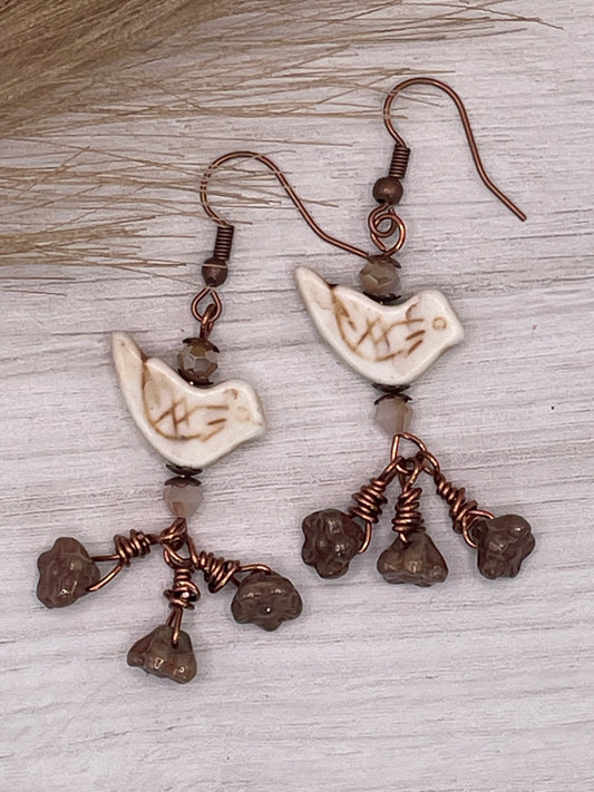 Howlite Bird Tassel Earrings