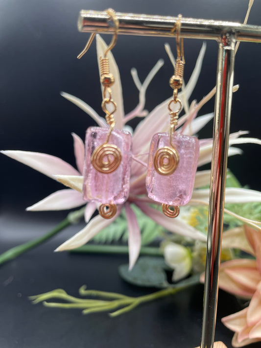 Pink Foil Glass Swirl Earrings