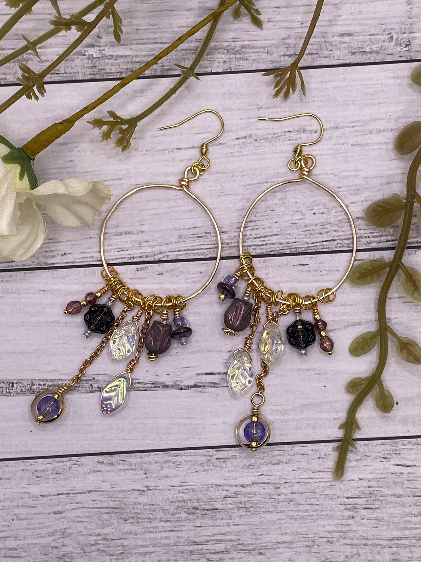 Purple Charm Hoops