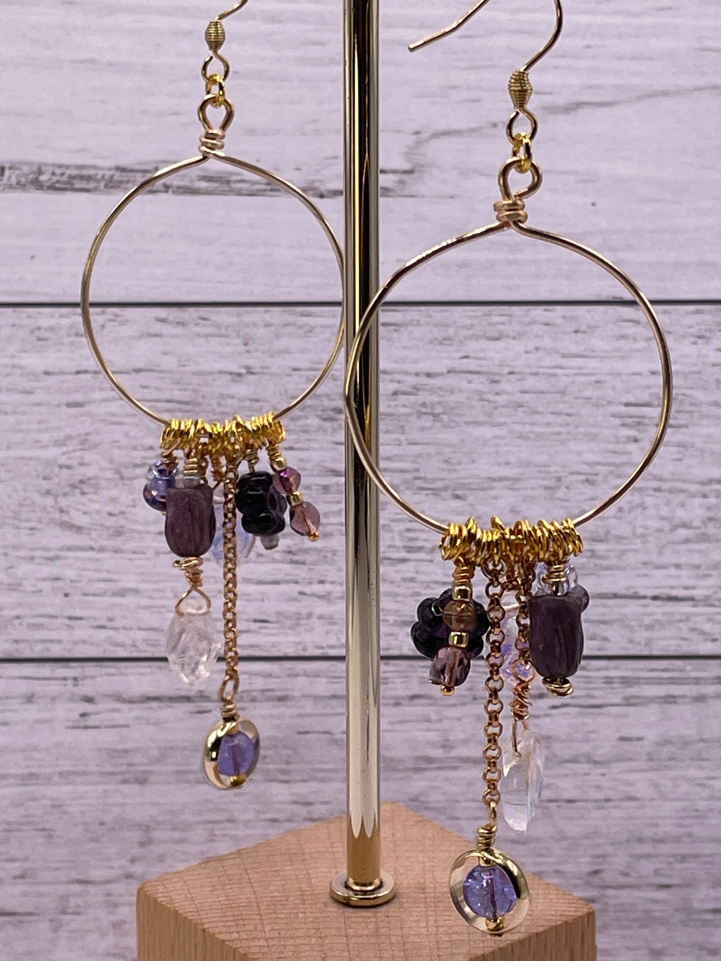 Purple Charm Hoops