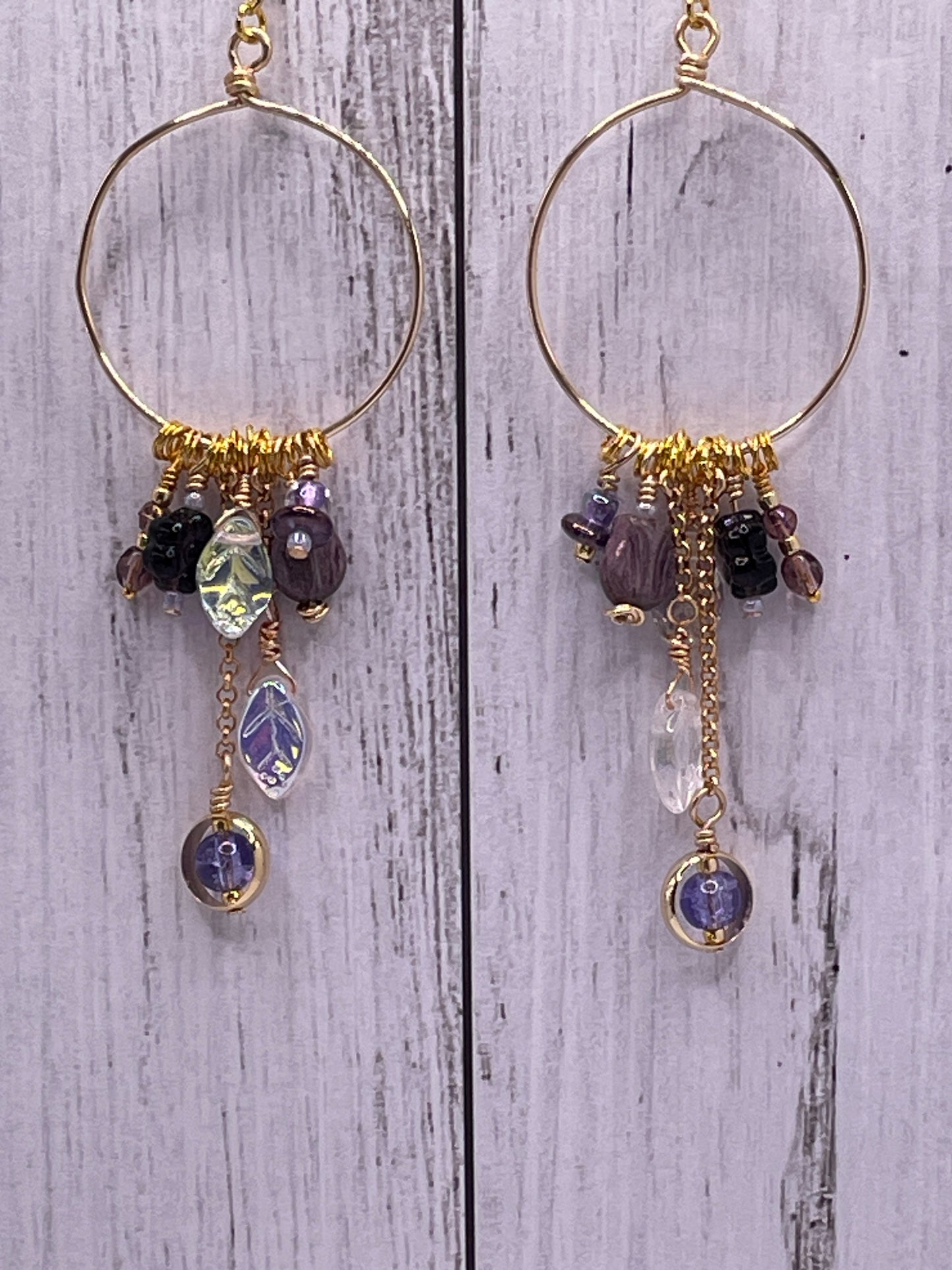 Purple Charm Hoops