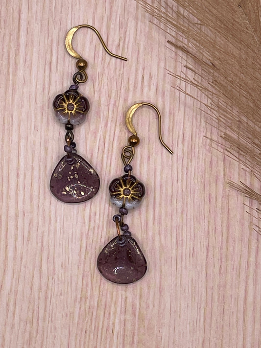 Purple Hibiscus Petal Earrings