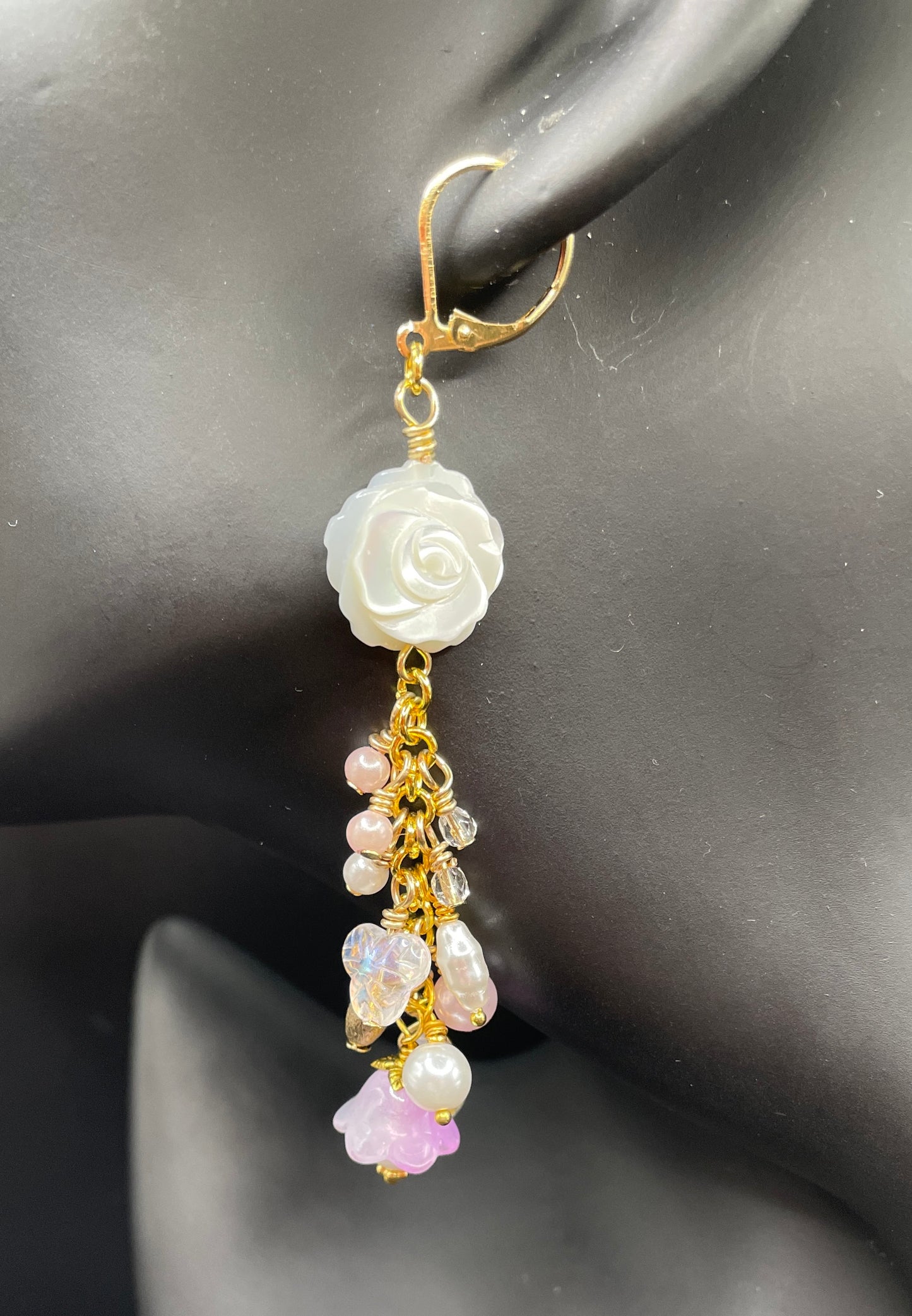 Mother of Pearl Rose Tassel Earrings