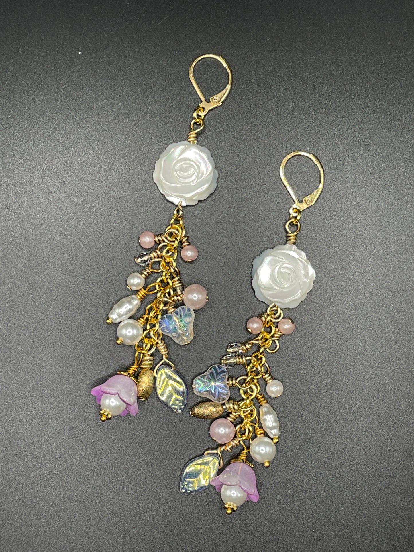 Mother of Pearl Rose Tassel Earrings